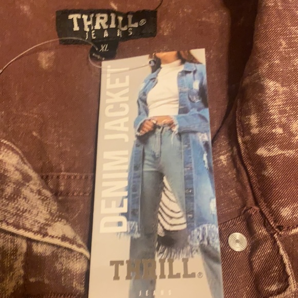 NWT Thrill jeans Denim knee jean Jacket. cream/ brown size xl . - Picture 3 of 5